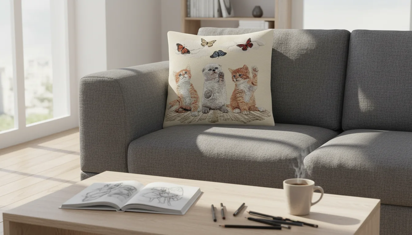 Cuscino .Il vero tessuto Gobelin è un tipo di tessuto pesante, lavorato a jacquard, che imita l’aspetto degli antichi arazzi.