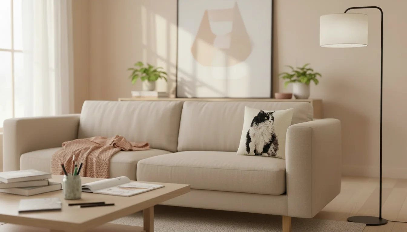 Gatto Norvegese-ambiente Cuscino .Il vero tessuto Gobelin è un tipo di tessuto pesante, lavorato a jacquard, che imita l’aspetto degli antichi arazzi.