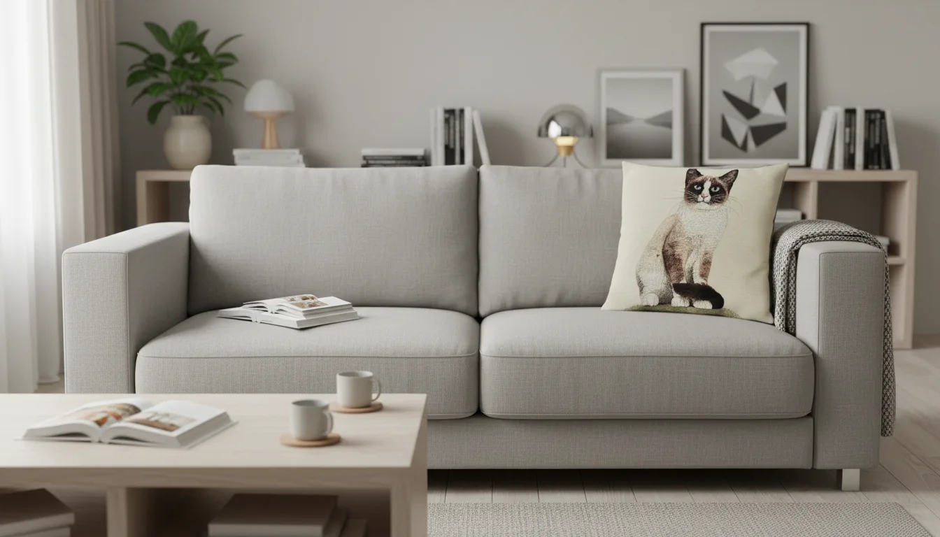 Gatto Siamese-ambiente Cuscino .Il vero tessuto Gobelin è un tipo di tessuto pesante, lavorato a jacquard, che imita l’aspetto degli antichi arazzi.