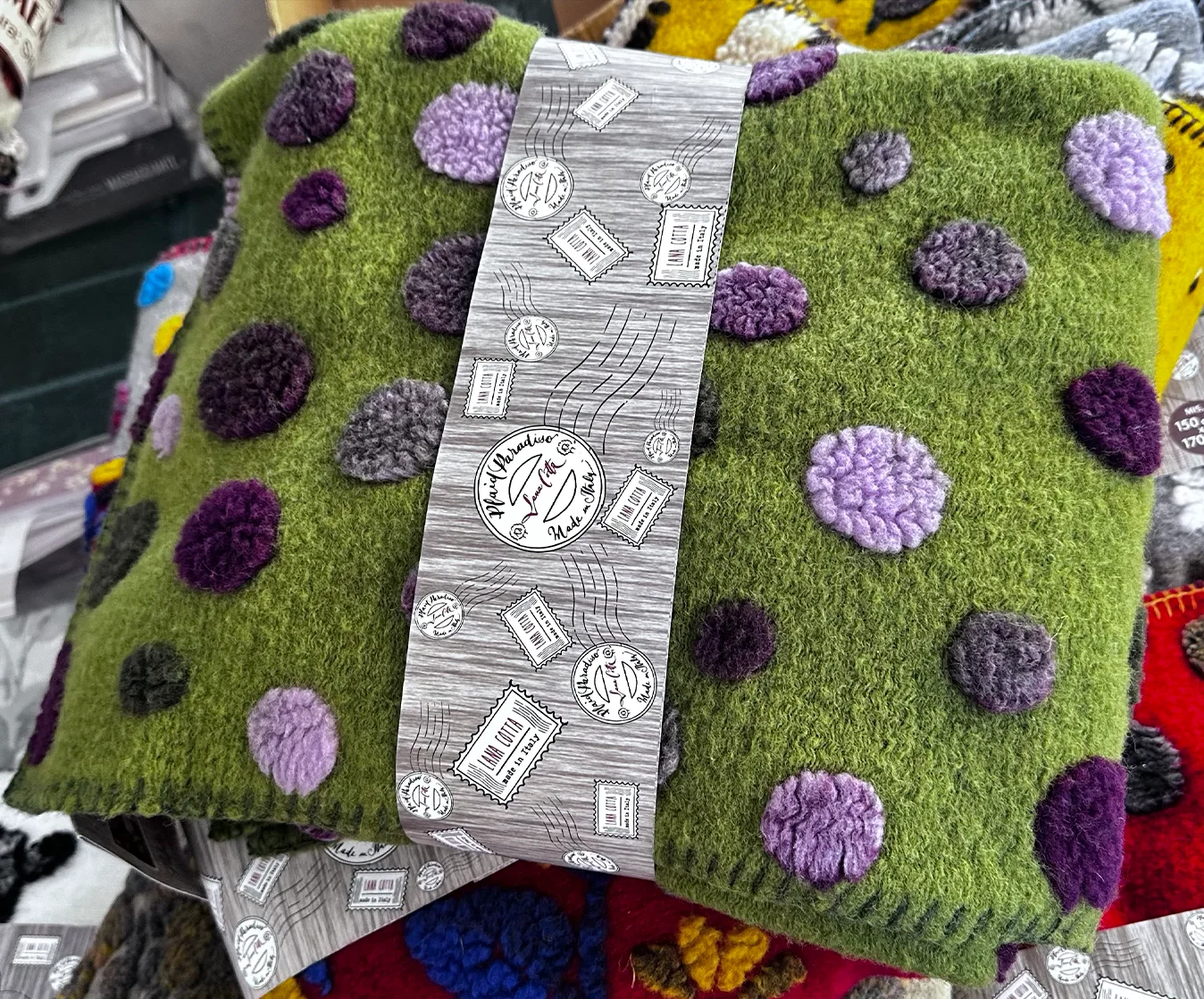 plaid lanacotta verde a palline colorate