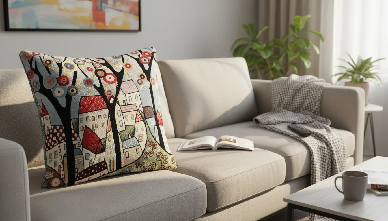 Cuscino .Il vero tessuto Gobelin è un tipo di tessuto pesante, lavorato a jacquard, che imita l’aspetto degli antichi arazzi.